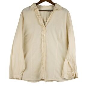 L.L. Bean Womens 2X Ruffle Trim Blouse Plus Sz Cotton Cottagecore Button Up‎ Top